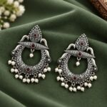 Oxidized Floral Art Earring – Traditional Design for Festive Wear - "Red"