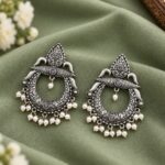 Oxidized Floral Art Earring – Traditional Design for Festive Wear - ''BabyPink''