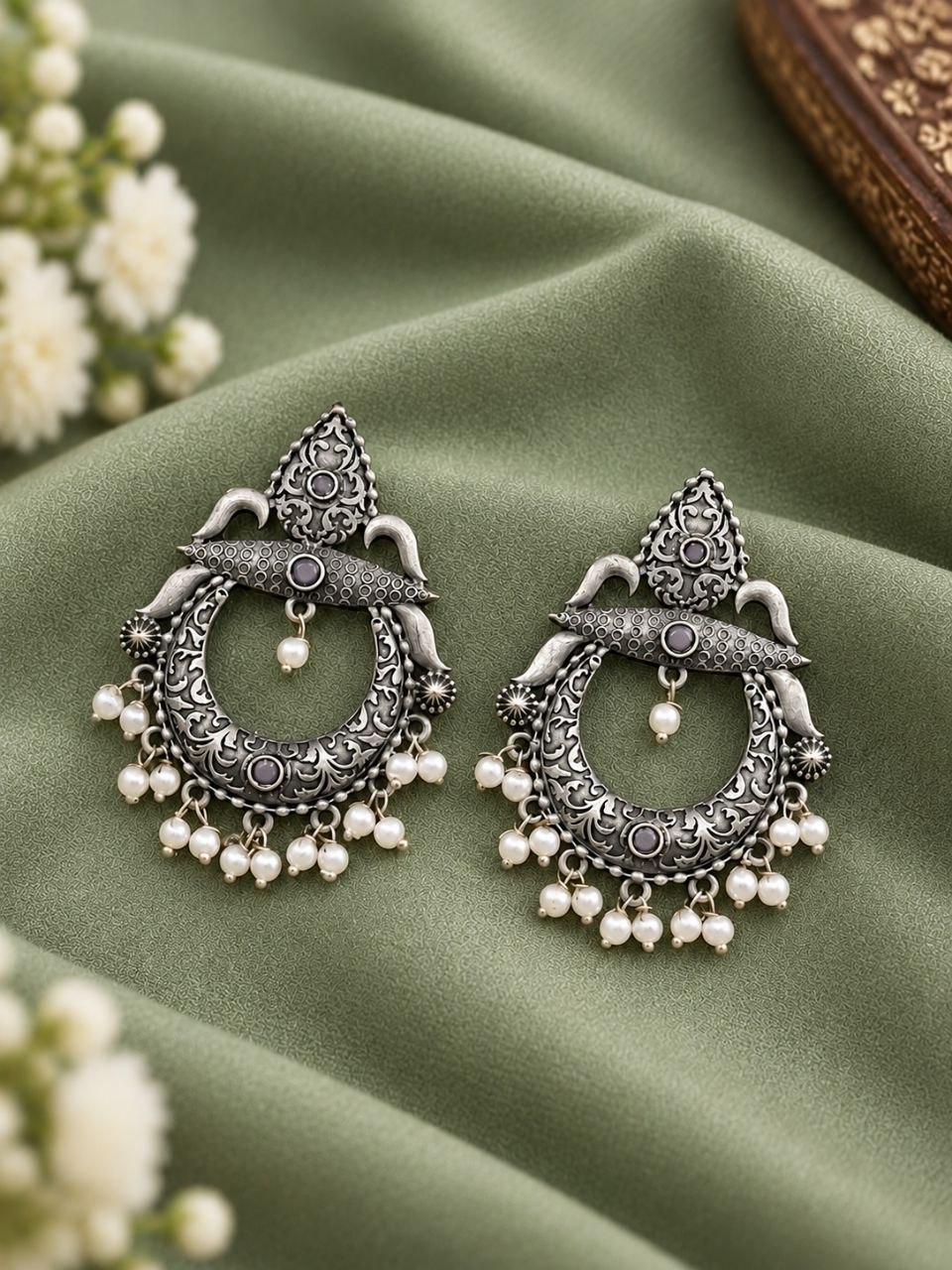 Oxidized Floral Art Earring – Traditional Design for Festive Wear 7 Oxidized Floral Art Earring with traditional floral brass jewelry design