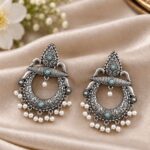 Oxidized Floral Art Earring – Traditional Design for Festive Wear - "MInt"