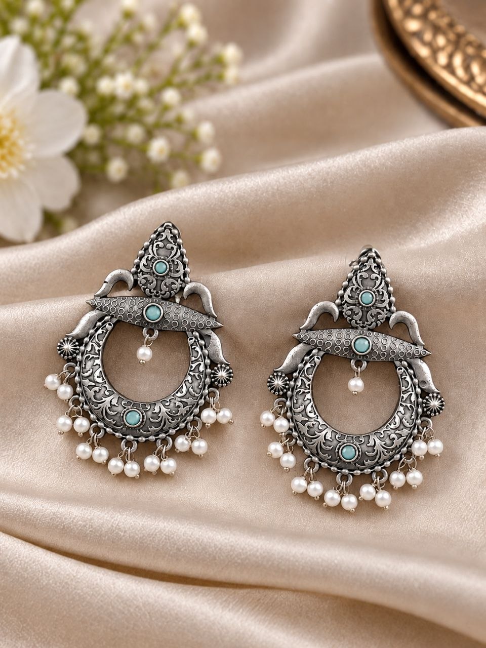 Oxidized Floral Art Earring – Traditional Design for Festive Wear 5 Oxidized Floral Art Earring with traditional floral brass jewelry design