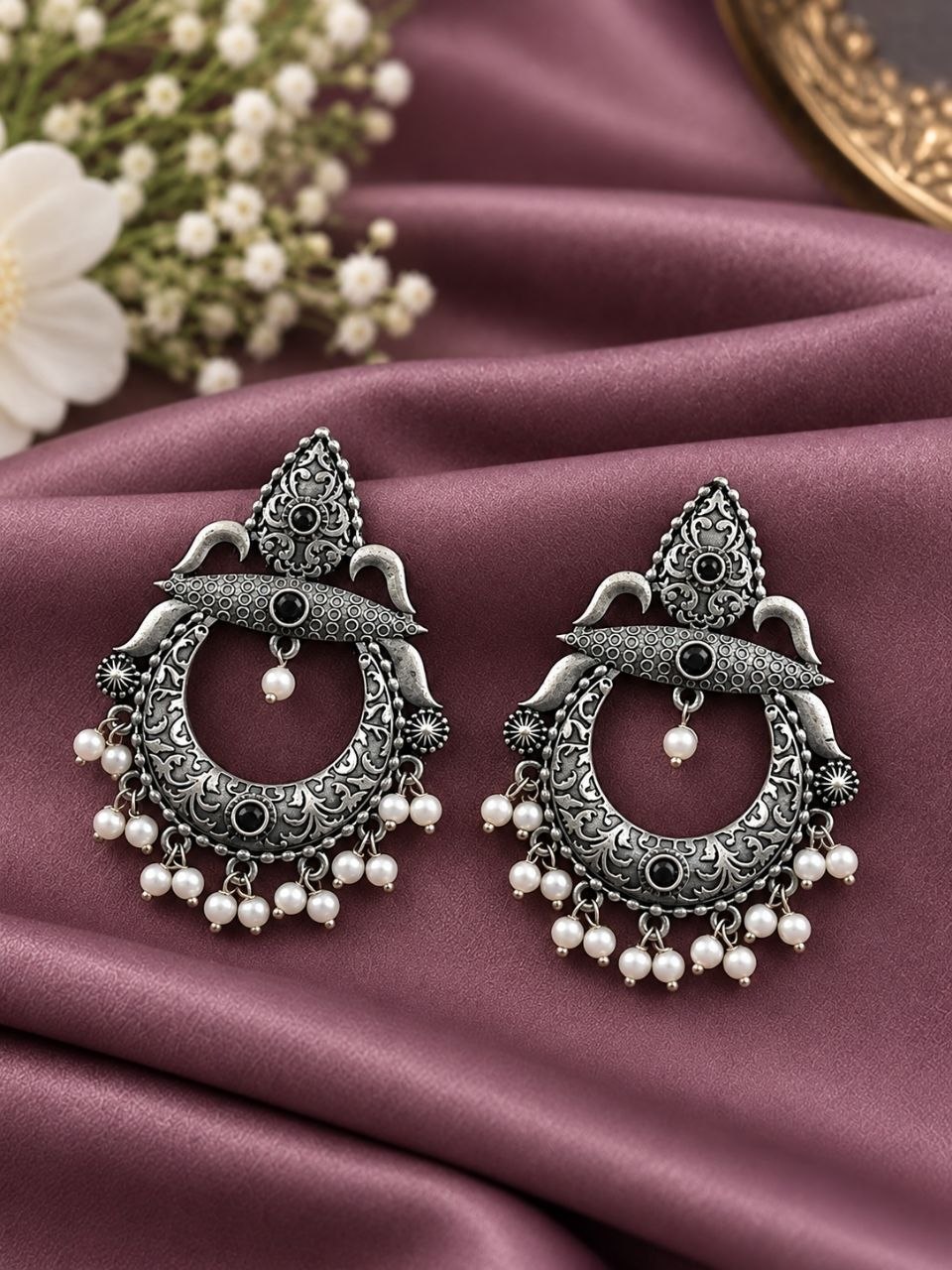 Oxidized Floral Art Earring – Traditional Design for Festive Wear 6 Oxidized Floral Art Earring with traditional floral brass jewelry design