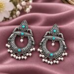 Oxidized Floral Art Earring – Traditional Design for Festive Wear - "Aqua"