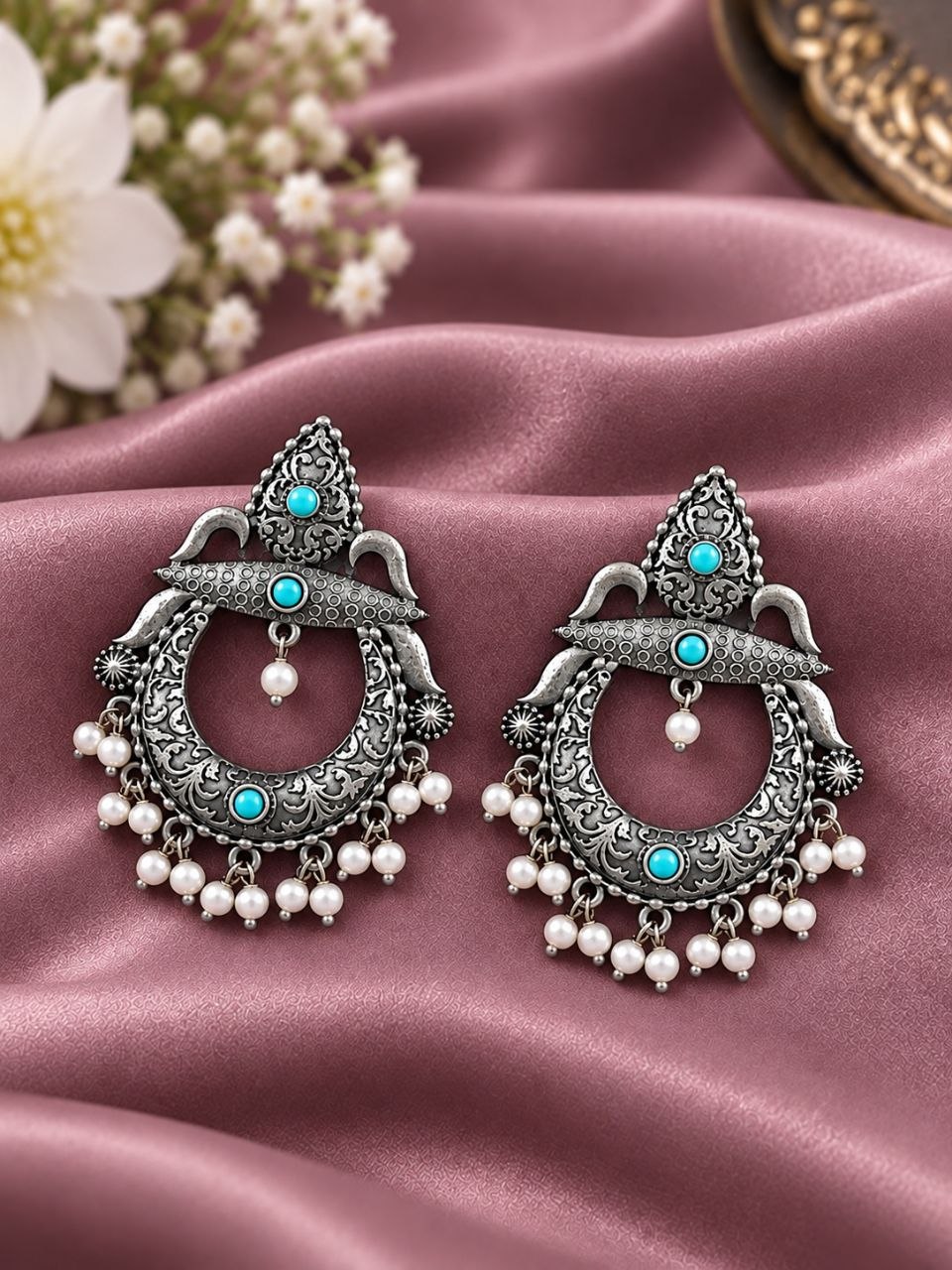 Oxidized Floral Art Earring – Traditional Design for Festive Wear 4 Oxidized Floral Art Earring with traditional floral brass jewelry design
