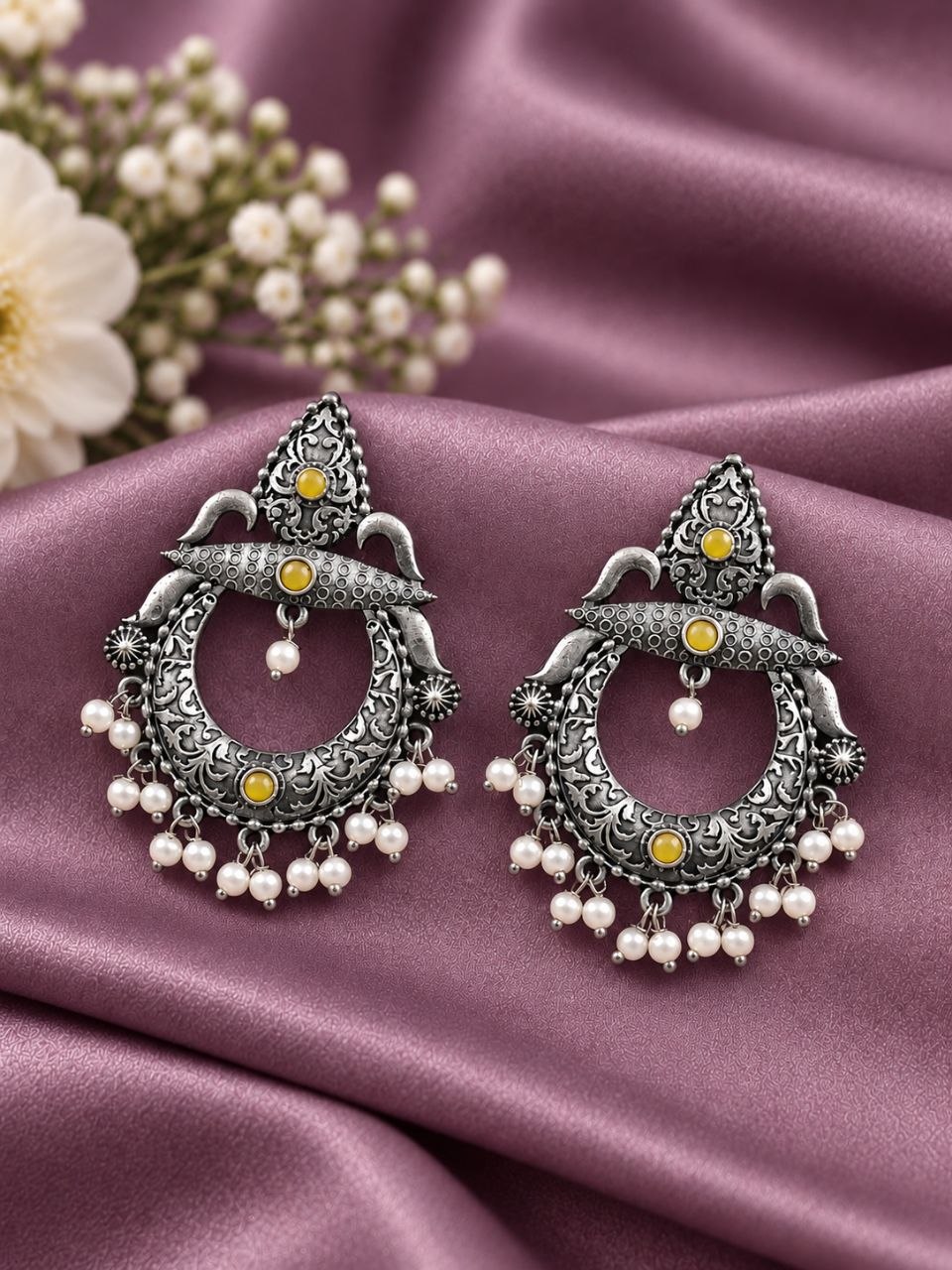 Oxidized Floral Art Earring – Traditional Design for Festive Wear 3 Oxidized Floral Art Earring with traditional floral brass jewelry design