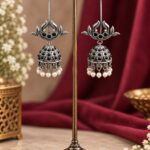 Dangler Leaf Jhumka Earring – Traditional Design for Everyday Styling - "Black"