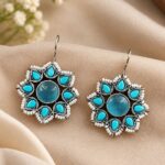 Beautiful Flower Design Earring – Elegant Jewelry for Pearl Work Detailing - "Aqua"