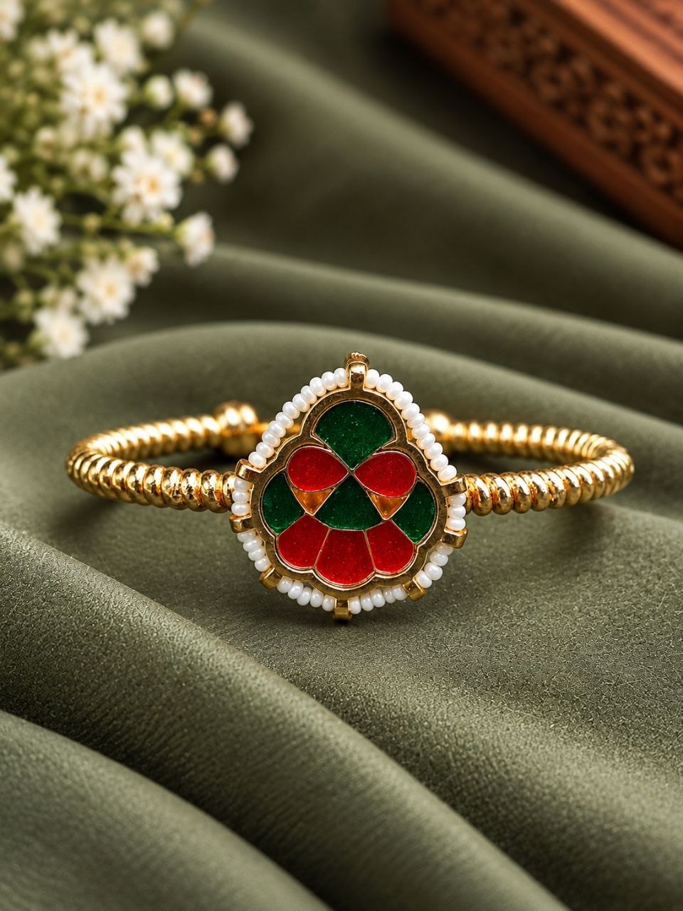 Gold Plated Meenakari Bangle – Exquisite Traditional Jewelry for Festive Styling 1 Gold Plated Meenakari Bangle with colorful traditional brass jewelry detailing