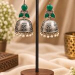 Floral Art Jhumka Earring – Traditional Design for Elegant Ethnic Style - "Green"