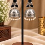 Floral Art Jhumka Earring – Traditional Design for Elegant Ethnic Style - "Black"
