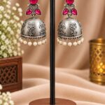 Floral Art Jhumka Earring – Traditional Design for Elegant Ethnic Style - "Red"