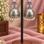 Floral Art Jhumka Earring – Traditional Design for Elegant Ethnic Style - ''BabyPink''