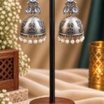 Floral Art Jhumka Earring – Traditional Design for Elegant Ethnic Style - "White"