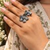 Adjustable Silver Flower Ring with elegant floral design