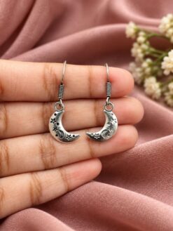 German Silver Half Moon Earring elegant traditional silver tone jewelry