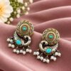 Two Tone Peacock Stud Earring with elegant peacock design and premium two tone finish