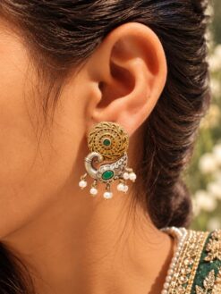Two Tone Peacock Stud Earring with elegant peacock design and premium two tone finish