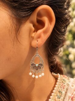 German Silver Flower Art Earring with elegant floral design and premium silver finish