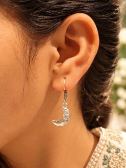 German Silver Half Moon Earring elegant traditional silver tone jewelry