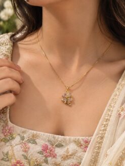 Anti Tarnish Flower Necklace Elegant Floral Brass Jewelry