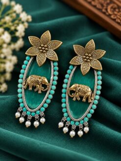 Two Tone Elephant Earring with Traditional Elephant Motif and Elegant Dual Tone Finish