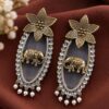Two Tone Elephant Earring with Traditional Elephant Motif and Elegant Dual Tone Finish