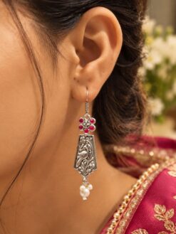 German Silver Peacock Hook Earring – Elegant Traditional Peacock Design