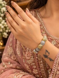 Two Tone Floral Art Bangle elegant floral brass jewelry for women