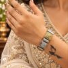 Two Tone Square Bangle geometric brass jewelry with elegant two-tone finish