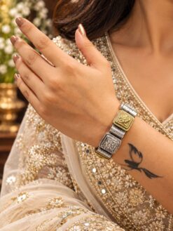 Two Tone Square Bangle geometric brass jewelry with elegant two-tone finish