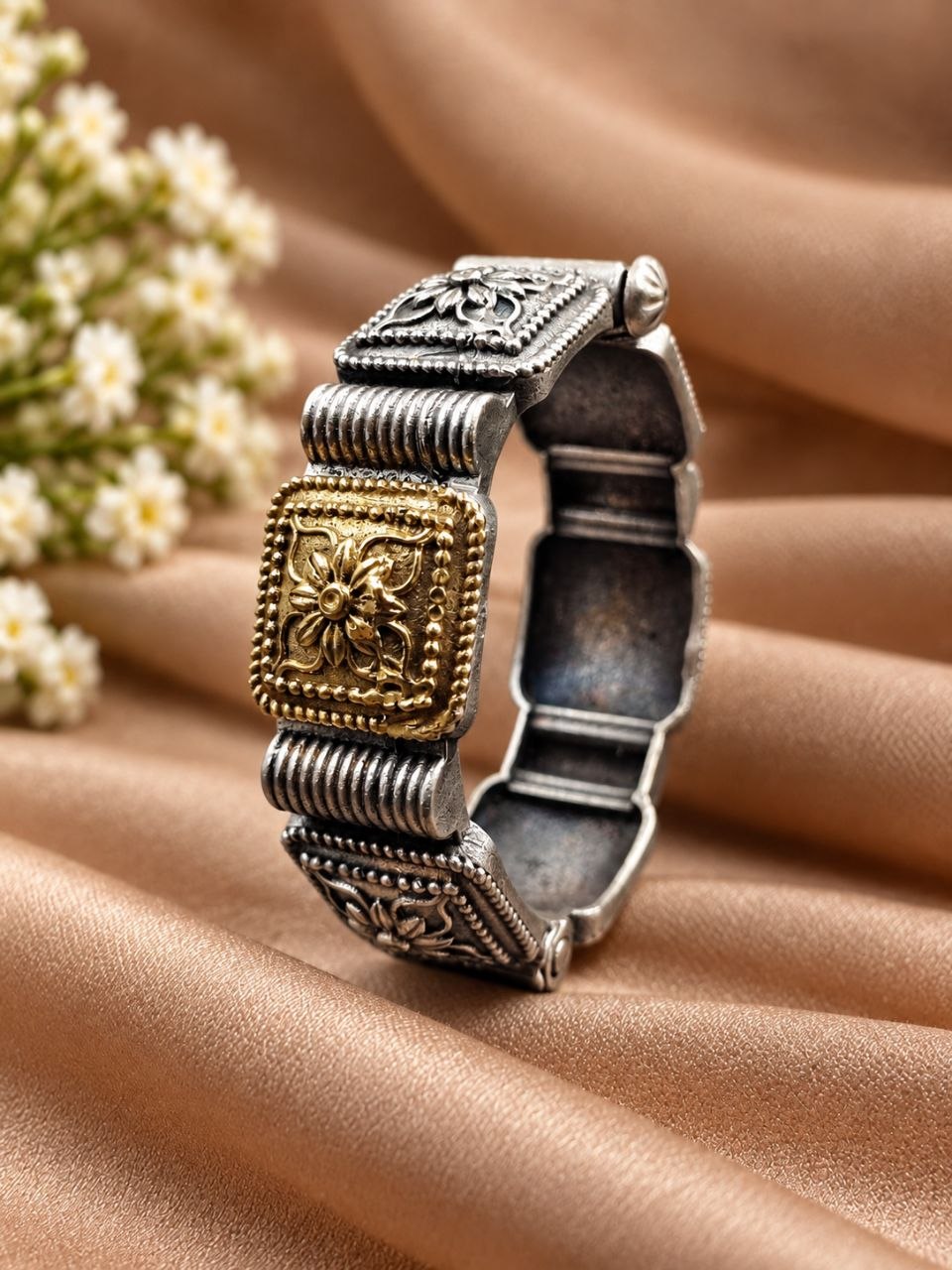 Two Tone Square Bangle – Geometric Design for Modern Look 2 Two Tone Square Bangle geometric brass jewelry with elegant two-tone finish