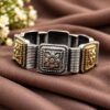 Two Tone Square Bangle – Geometric Design for Modern Look 5 Two Tone Square Bangle geometric brass jewelry with elegant two-tone finish