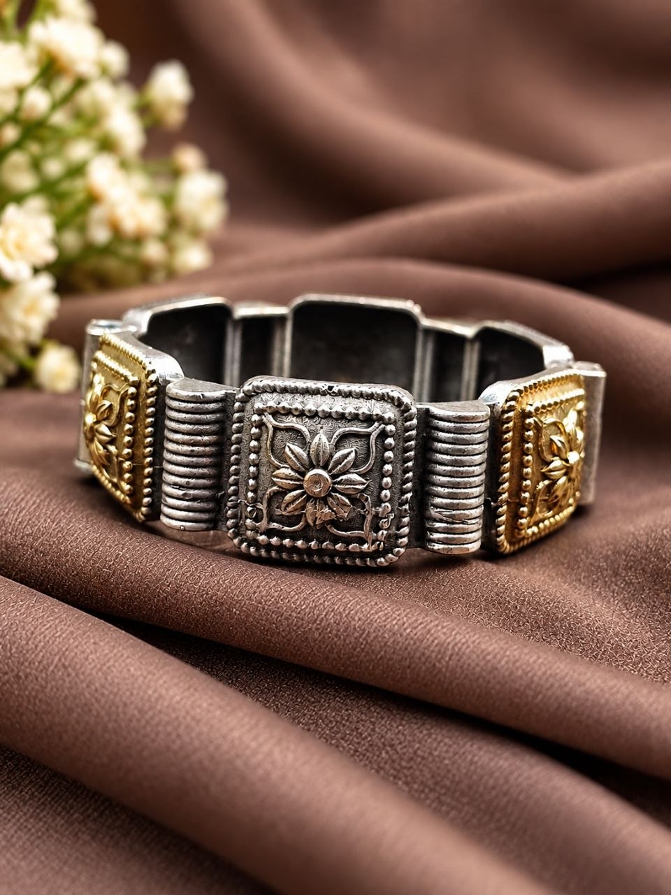 Two Tone Square Bangle – Geometric Design for Modern Look 3 Two Tone Square Bangle geometric brass jewelry with elegant two-tone finish