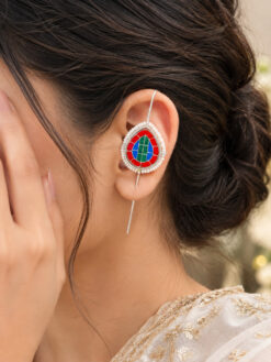 Silver Meenakari Drop Earcuff Elegant Designer Jewelry
