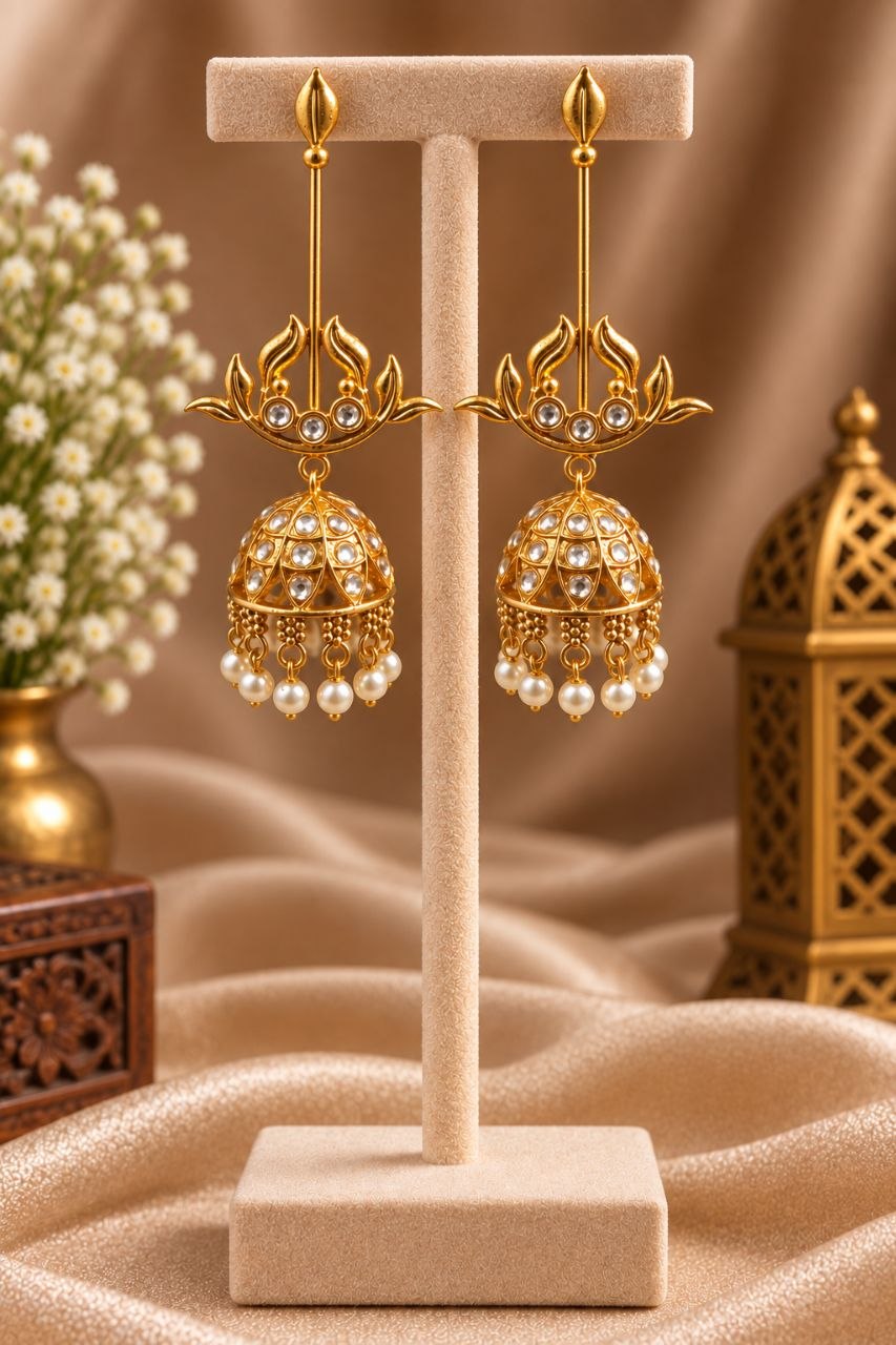 Gold Plated Dangler Leaf Earring – Traditional Design for Everyday Style 8 Dangler Leaf Earring Brass Traditional Fashion Jewelry