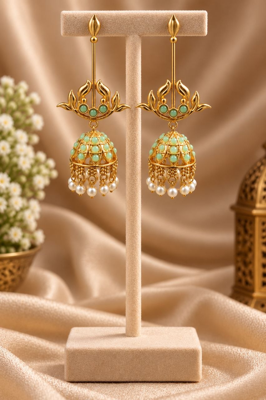 Gold Plated Dangler Leaf Earring – Traditional Design for Everyday Style 5 Dangler Leaf Earring Brass Traditional Fashion Jewelry