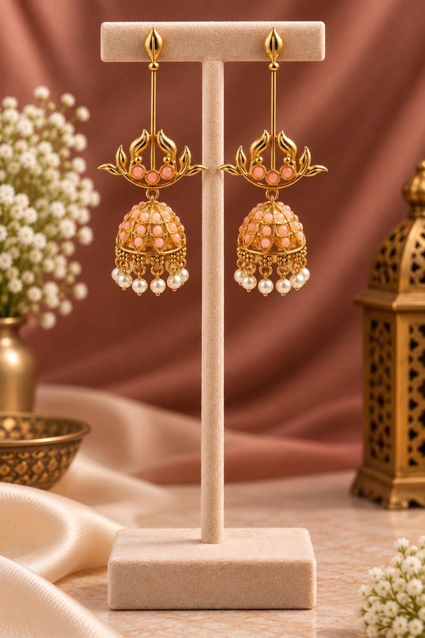 Gold Plated Dangler Leaf Earring – Traditional Design for Everyday Style 4 Dangler Leaf Earring Brass Traditional Fashion Jewelry