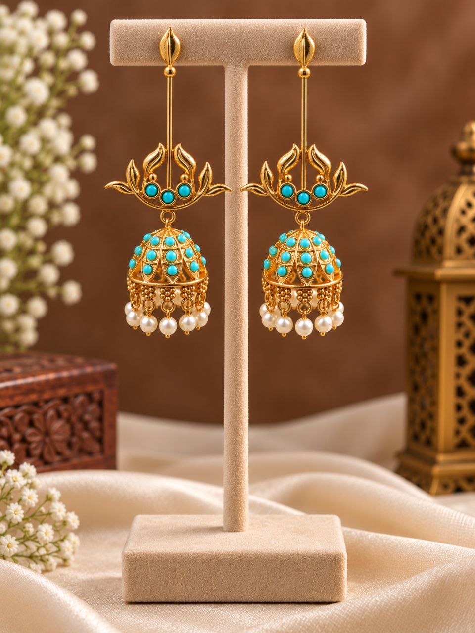 Gold Plated Dangler Leaf Earring – Traditional Design for Everyday Style 3 Dangler Leaf Earring Brass Traditional Fashion Jewelry