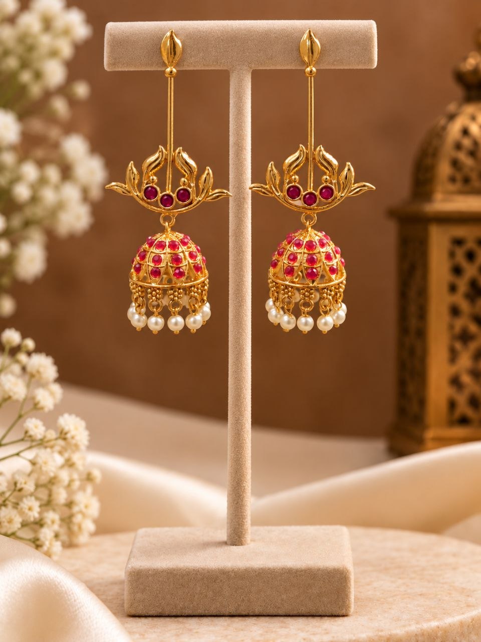 Gold Plated Dangler Leaf Earring – Traditional Design for Everyday Style 1 Dangler Leaf Earring Brass Traditional Fashion Jewelry