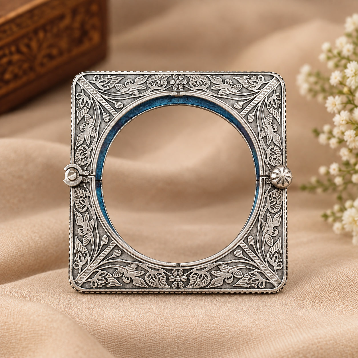 Floral Art Square Bangle – Elegant Design for Modern Traditional Style 2 Floral Art Square Bangle Brass Designer Traditional Jewelry