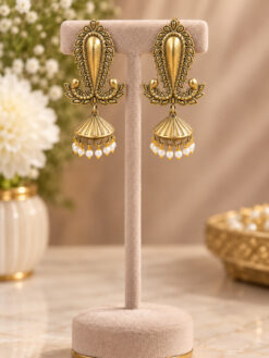 Golden Leaf Jhumka Earring with elegant traditional leaf design