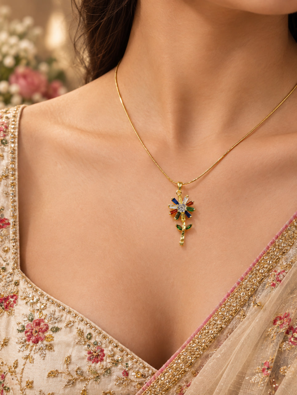 Anti Tarnish Flower Necklace – Gorgeous Elegant Jewelry for Party Look 1 Anti Tarnish Flower Necklace Elegant Floral Jewelry for Women