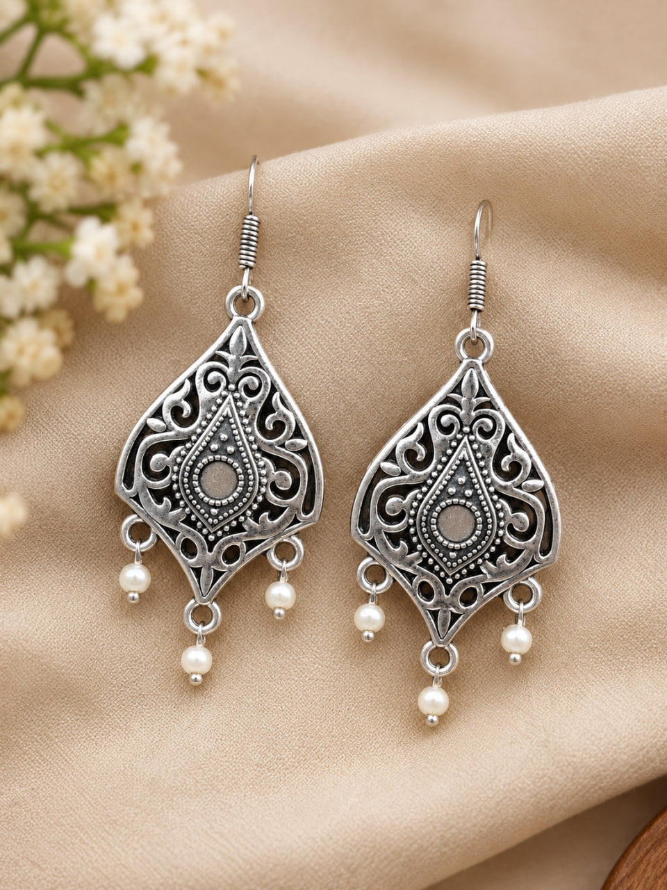 Floral Art Hook Earring – Elegant Design for Stylish Everyday Looks 1 Floral Art Hook Earring stylish floral brass jewelry