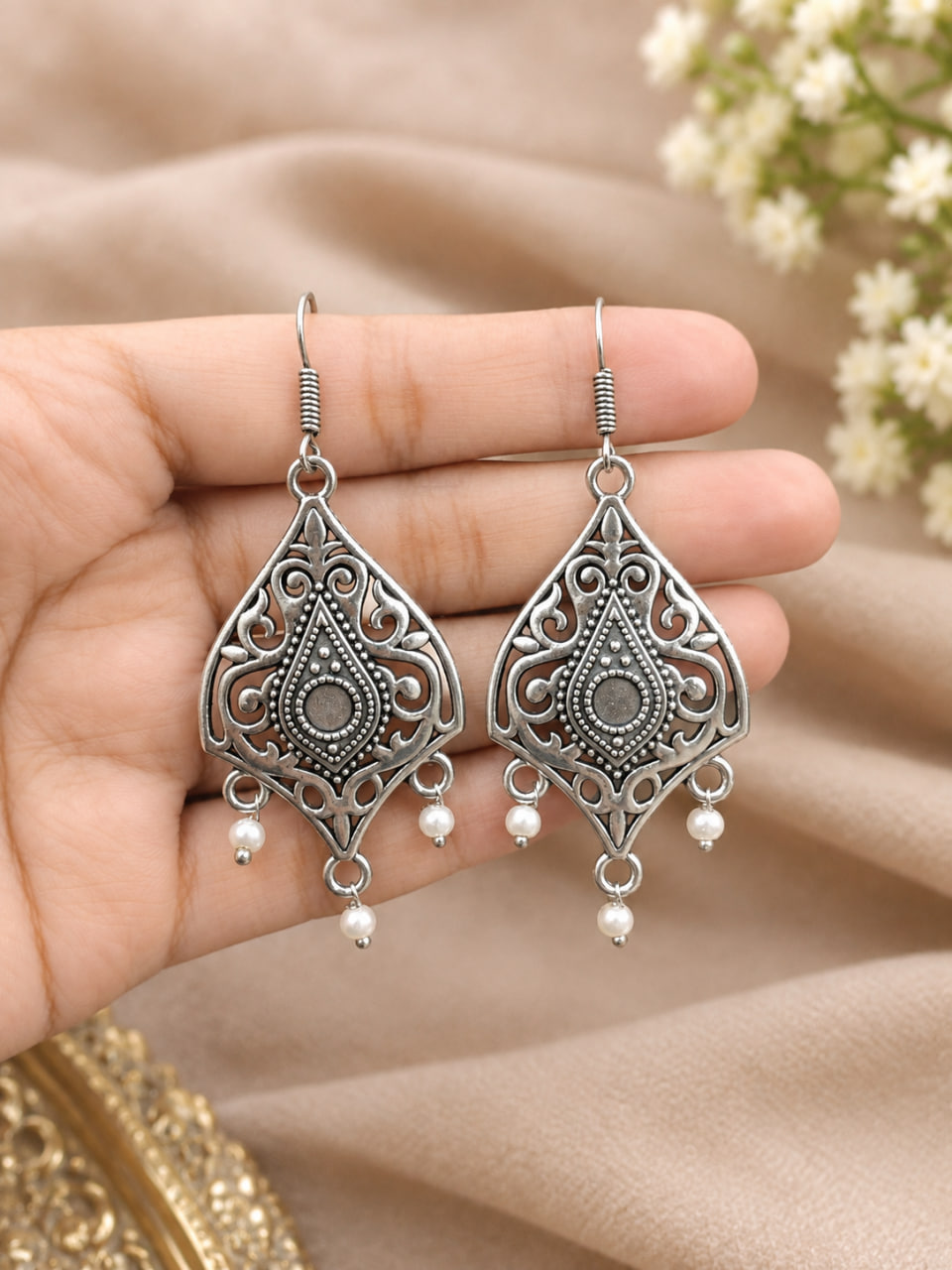 Floral Art Hook Earring – Elegant Design for Stylish Everyday Looks 2 Floral Art Hook Earring stylish floral brass jewelry