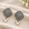 Silver Floral Art Earring artistic flower brass jewelry elegant design