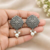 Silver Floral Art Earring artistic flower brass jewelry elegant design