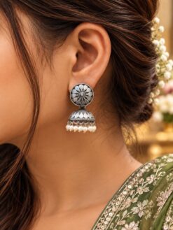 Floral Art Jhumki Earring with elegant flower detailing and traditional design