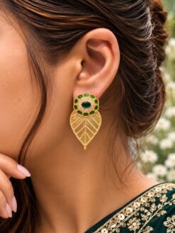 Gold Plated Leaf Earring brass nature inspired jewelry with premium polish