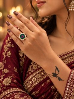 Flower Meenakari Ring with Elegant Floral Design and Traditional Detailing