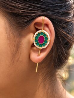 Round Meenakari Earcuff with Traditional Decorative Design for Women